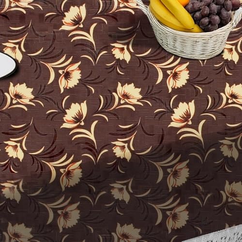 Image of The Furnishing Tree Waterproof PVC Rectangle Shaped 8 Seater Table Cover WxL 60x108 inches Floral Pattern Coffee Brown with White Border lace