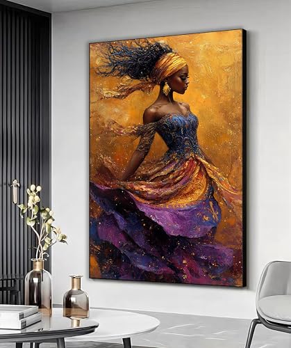 Tableau femme noire danseuse africaine toile imprimée salon décoration intérieure 60x80