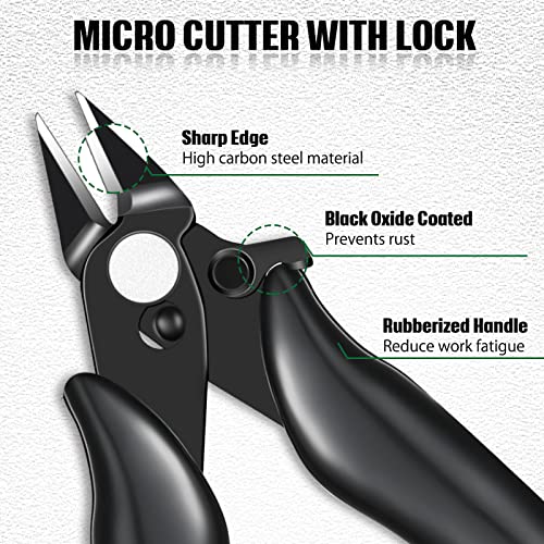 3 Packs 3.5 Inch Micro Cutter With Lock Flush Cutter Mini Wire Cutters Side Cutters Diagonal Cutting Pliers Small Flush Cut Pliers Jewelers Tools Soft Wire Snips Nippers For Electronic, Model, Black #TOP3