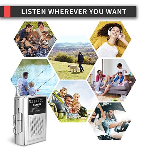 Retro Portable AM/FM Radio Cassette Player/Recorder, Compact Lightweight Stereo Personal AM/FM Radio Walkman Tape Cassette Player with Built in Speaker-Silver - Thumbnail 5