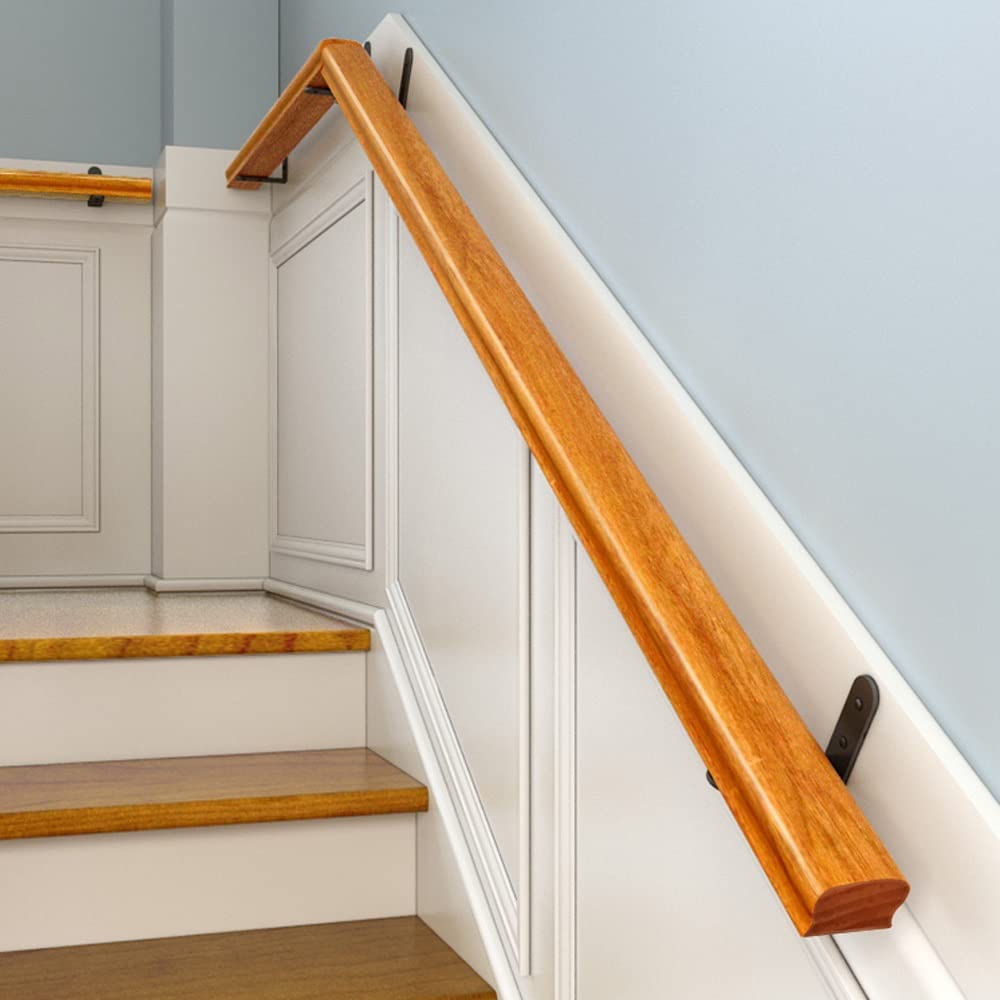 Corrimano di legno rotondo 200-250cm Supporto a parete Anti Slip Support Bar Porta di sicurezza esterna dell'interno della scala di sicurezza Maniglia per il balcone del corridoio di casa Facile Insta