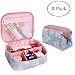 2 Pcs Toiletry Bag Multifunction Makeup Cosmetic Bags Organizer Portable Travel Cube Case for Women Large Make-up Brushes Pouch (Blue Flamingo)