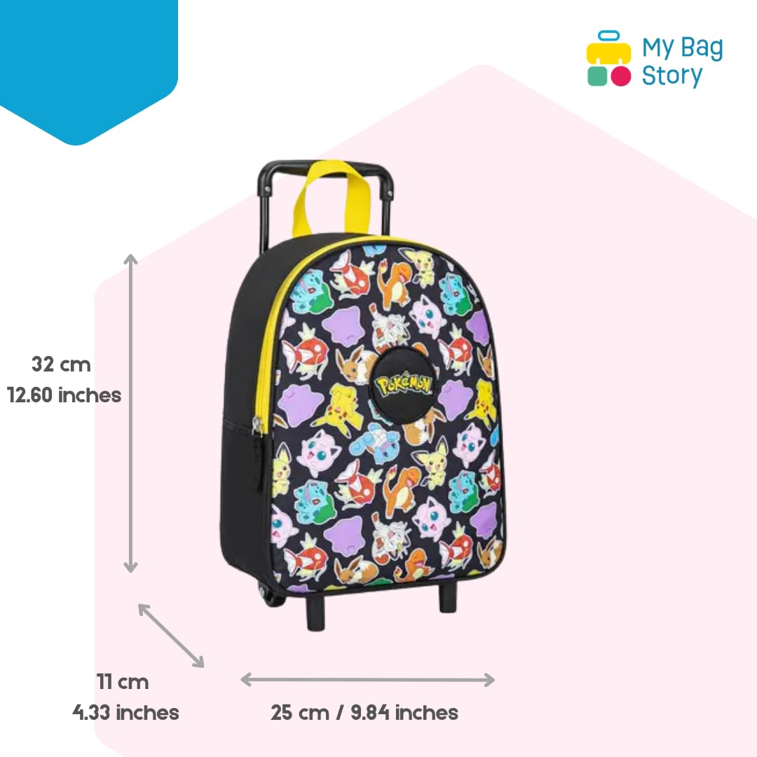 mybagstory | Sac à Dos à roulettes Pokémon 32cm | Cartable Trolley Enfant Pikachu Noir et Jaune | Sac Scolaire Maternelle et Loisirs | Polyester Résistant