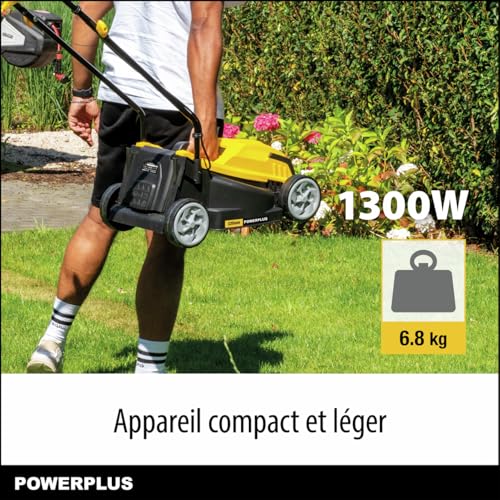 Tondeuse gazon électrique compacte 1300 W Powerplus avec bac éjection