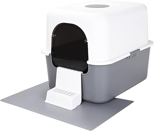 Sfozstra Caja de arena para gatos con tapa totalmente cerrada a prueba de salpicaduras y fugas caja de arena para orina de borde alto y sin olor