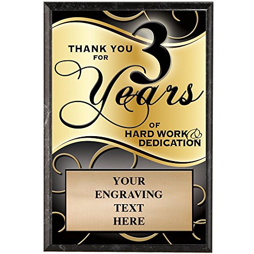 Corporate Plaques - 5 x 7 Thank You for 3 Years Recognition Trophy Plaque Award