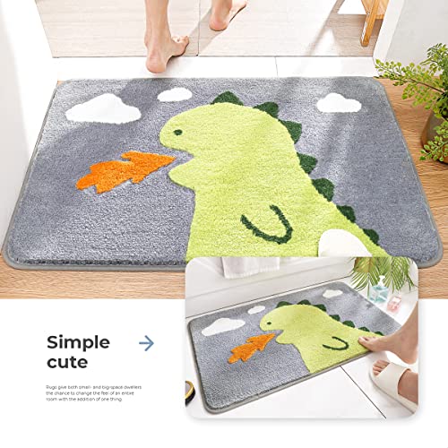 Molesun Bathroom Rugs Non Slip, Bath Mat Soft Shower Rug Plush Microfiber Water Absorbent Thick Shaggy Floor Mats, Machine Washable, 19.6" X 31.4", Dinosaur #TOP2