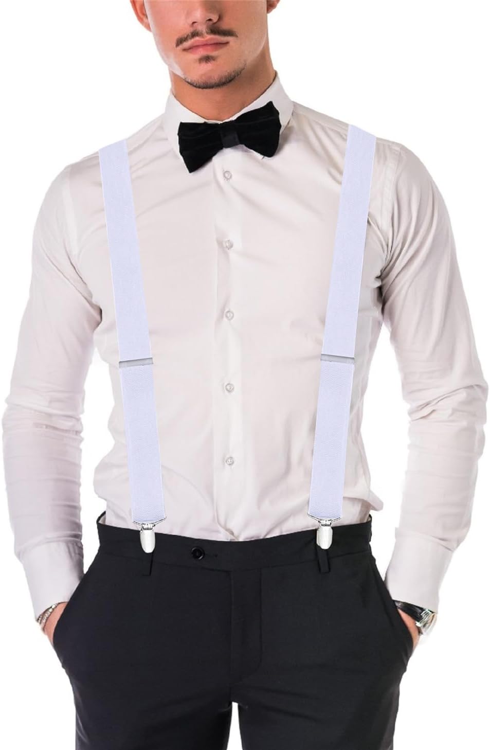 Buyless Fashion Suspenders for Men - 48" Elastic Adjustable Straps 1 1/4" - X Back