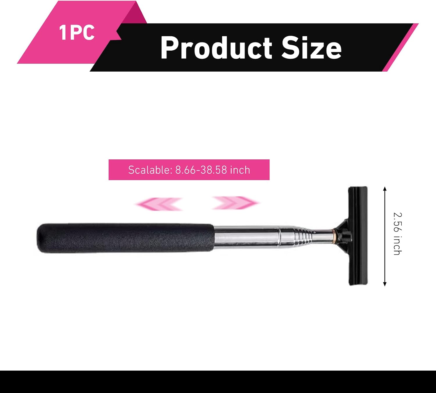 CouTun Car Side Mirror Squeegee, Retractable Car Rearview Mirror Wiper, 38.6in Long Handle Auto Glass Cleaning Tool, Multi-Functional Portable Side Mirror Wiper (Black)
