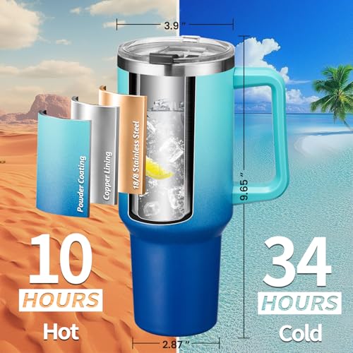 Image of 40 oz Tumbler with Handle & Straw Lid, Durable Travel Fits Car Cup Holder | Keeps Cold 34H, Leak-Proof, Dishwasher Safe, 18 /8 Stainless Steel & BPA Free, Triple-Wall Insulated for Camping & Sports