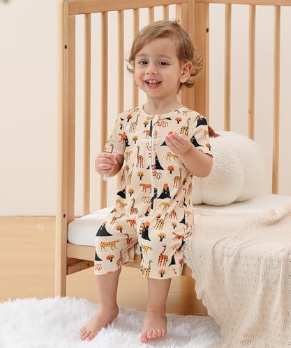 Bafeicao Baby 2 Pack Bamboo Viscose Sleeper Romper Soft Ribbed Short Sleeve 2 Way Zipper Summer Pajamas Clothes4