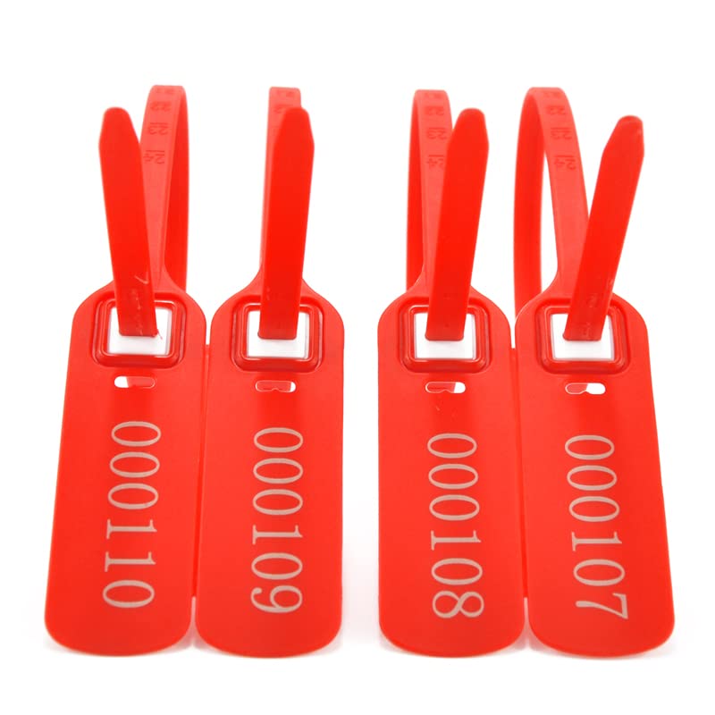 Etichette in plastica, sigilli ermetici numerati, blocco a clip, inserto in metallo, 400 mm, multicolore (rosso, 500 pezzi)