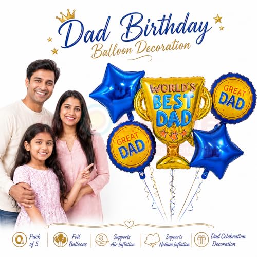 Image of Propsicle Trophy Foil Balloon Set for Dads Birthday Decoration, Pack of 5 | For papa, husband and grandfather birthday surprises, Father's Day celebrations, 40th 50th 60th milestones and home parties