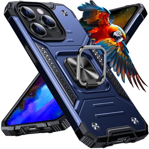 Image of Anqrp Heavy Duty Case for iPhone 13 Pro Case with Enhanced Ring Holder Grip Stand, Military Grade Shockproof Rugged Drop Protective Silicone Hard Slim iPhone 13 Pro Phone Case Cover,Vivid Blue