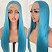 JHXAYW Light Blue Synthetic Lace Front Wig for Women Colored Wigs Straight Glueless Free Part Wigs Pre Plucked With Natural Hairline For White Women Heat Resistant Hair