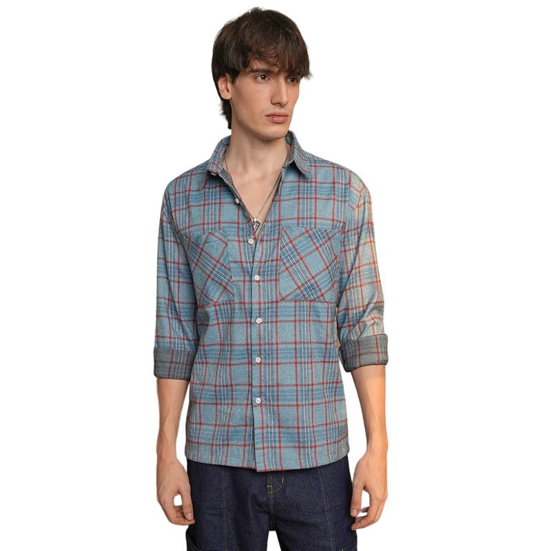 Image of CAHOOT Men's Gingham Shirt | Casual Wear | Spread Collar | Long Sleeve | Button Closure | Shirt Crafted with Comfort Fit for Everyday Wear