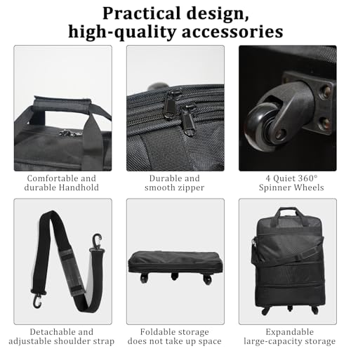 Suitcases with Wheels, Expandable Foldable Luggage Bag, Collapsible Rolling Travel Bag for Men Women, Lightweight Duffel Bag with Spinner Wheel4