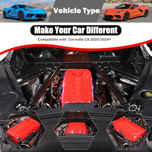 Image of for Corvette C8 Engine Cover Trim for Corvette C8 2020-2025 Stingray E-Ray Z51 Engine Bay Protection Panel Cover Trim Exterior C8 Corvette Accessories ABS (Sport Red)