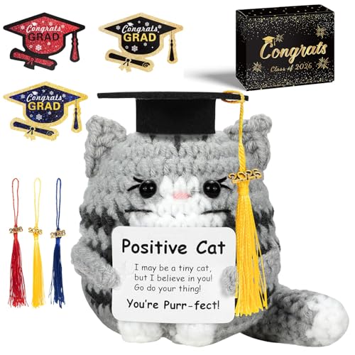 IrichBa Graduation Gifts 2026 for Her Him DIY Cat Plush with 3 Replaceable Tassels Graduation Cap & Card - Funny Emotional Support Gift for Class of 2026 High School College Grad