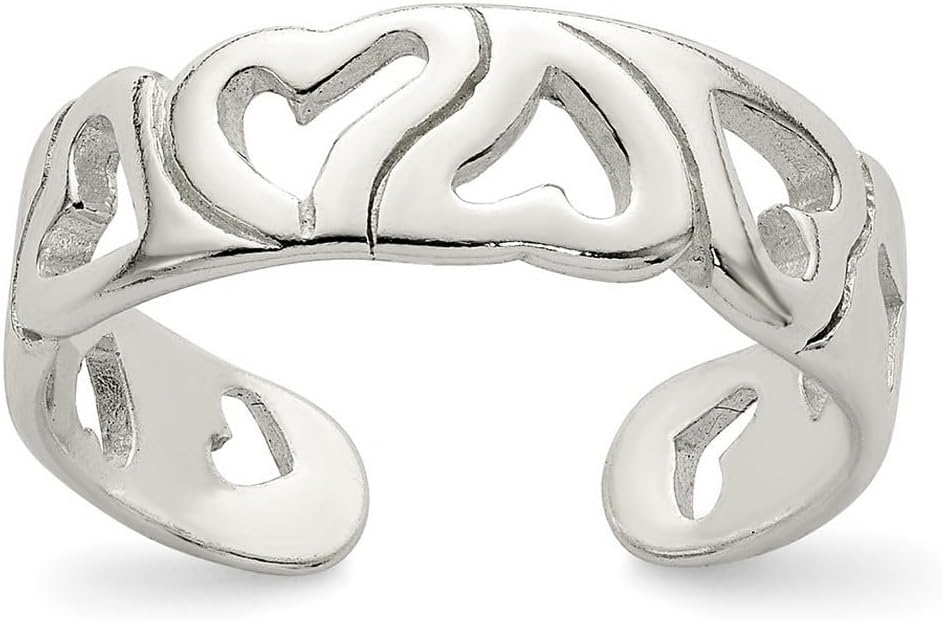 JewelryWeb 925 Sterling Silver Solid Polished Laser Etched Love Heart toe ring 5mm Wide toe ring for Women