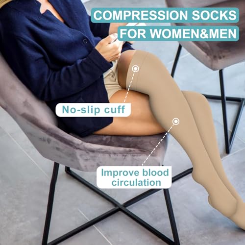 Image of Bluemaple Thigh High Compression Socks for Women and Men Circulation(3 Pairs) Over the Knee-Best Support for Running,Travel