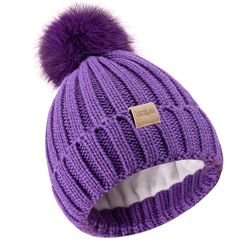 Children's Winter Warm Pompom Hat Fleece Lined Knit Beanie for