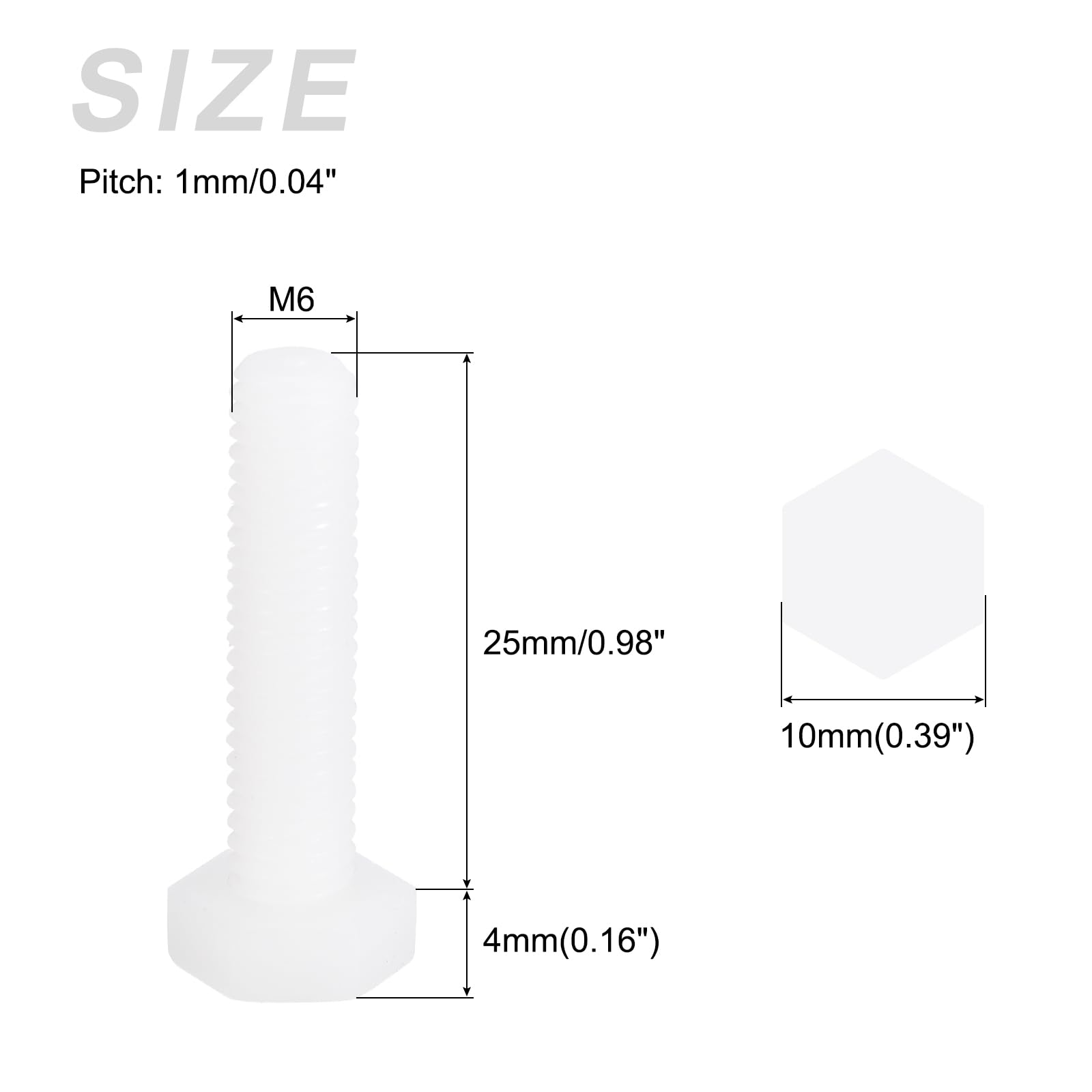 METALLIXITY Nylon Hex Bolts (M6-1x25mm) 50Pcs, Plastic Coarse Fully Threaded Metric Hex Head Cap Screw Bolt - Image 2