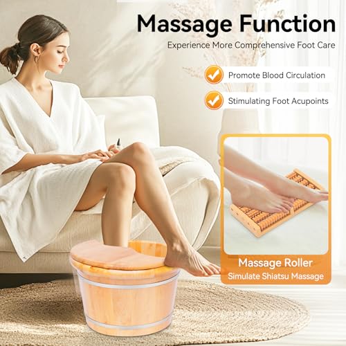 Spa de pies de madera con rodillo masajeador y tapa miniatura 5