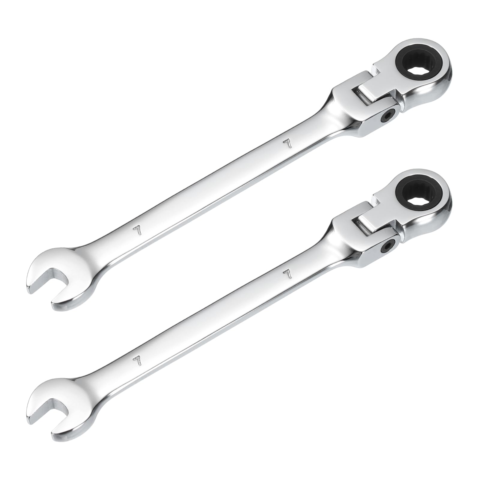 sourcing map 2 Pcs Flex-Head Ratcheting Combination Wrench 7mm 72-Teeth Metric Standard Ratchet Box and Open End CR-V Steel Double Ended Wrench for Fasteners Nuts Bolts