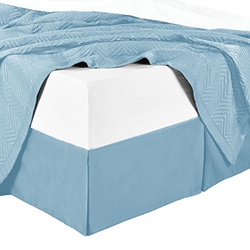 sheetsnthings Microfiber Bed Skirts (14 inch Drop) -Queen Size, Solid Blue- Pleated Tailored Bedskirts with Split Corners