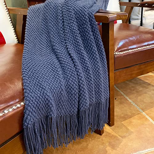 Lomao Knitted Throw Blanket With Tassels Bubble Textured Lightweight Soft Throws For Couch Cover Home Decor (Navy, 50X60) #TOP3