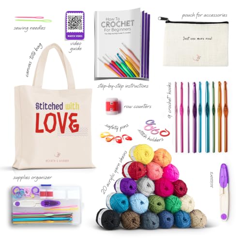 Image of Hearth & Harbor Crochet Kit with 1100 Yards Assorted Yarn Kit, Ergonomic Hooks, Crocheting Instruction, Knitting & Crochet Supplies - Beginner Crochet Kits for Adults, Ideal for Amigurumi