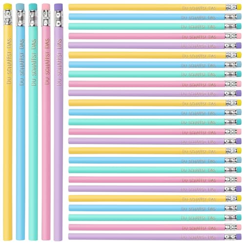30 Piezas Lápices de Motivación con Borrador, Lápices de Madera, 5 Colores, con DU SCHAFFST DAS Grabado, Suerte Lápiz, para Dibujar Escribir Papelería para Adultos Profesores