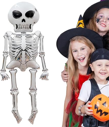 Image of AMFIN (Pack of 1) Halloween Skeleton Foil Balloon - 52 Inch Giant Skeleton Balloon Decoration | Scary Halloween Party Supplies - Black & White