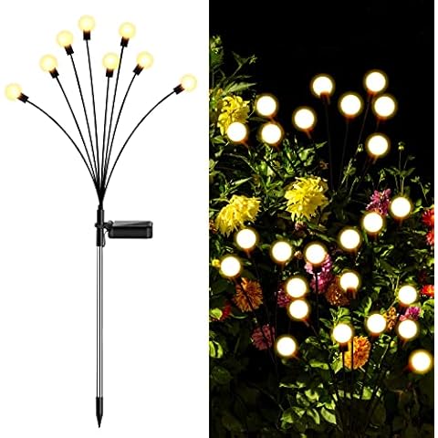 KNHUOS 8LED Solar Garden Lights, Solar Swaying Light, Sway by Wind, Solar Firefly Lights Outdoor Waterproof Landscape Decoration Lights, Yard, Pathway, Parties, Camping, Warm White(1 Pack) Cover