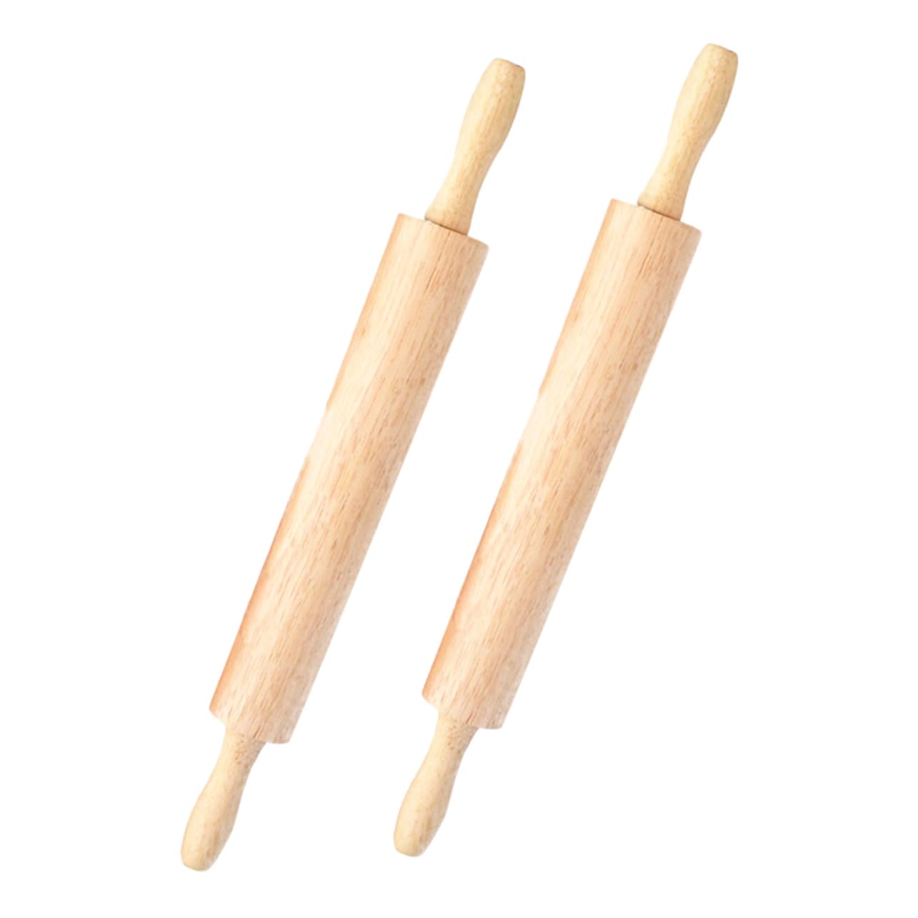 Rodillo de Amasar de Madera 47x6cm sin Pintar, 2 Piezas | Cera, Rodillo Suave Rodamientos Inoxidables, para Pastelería y Repostería, Cookies y Pizza