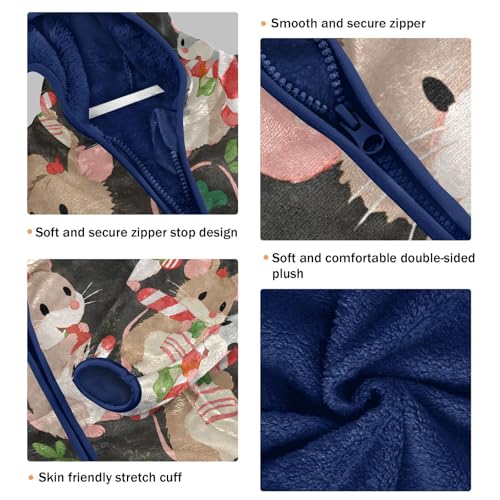 Cute Mice with Xmas Candy Canes Toddler Fleece Jacket Girl Boys Hooded Fleece Jacket Coat Warm Outwear Zip-up 3-10T3