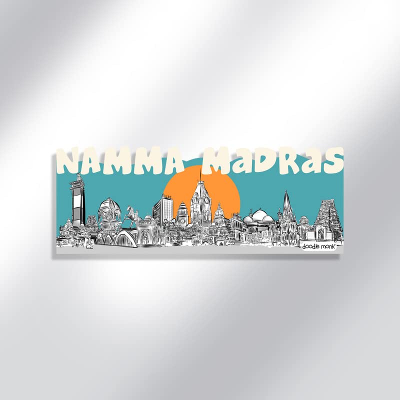 DOODLE MONK Namma Madras - Fridge Magnets for Refrigerator | Regular Size | Colourfull | Print on Wood | Coolest Motivational Magnets