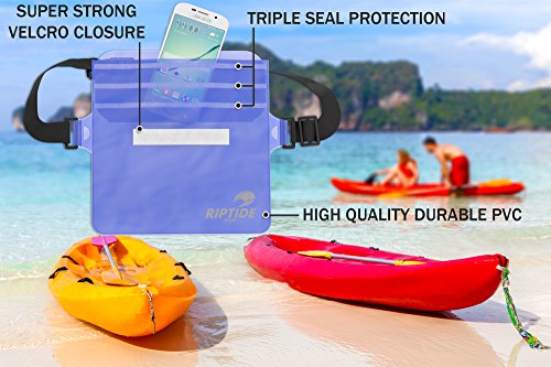 Bolsa seca impermeable para cintura (paquete de 2) para hombres y mujeres, resistente al agua con correa ajustable - Protege objetos de valor en deportes acuáticos (Azul y Violeta) miniatura 5