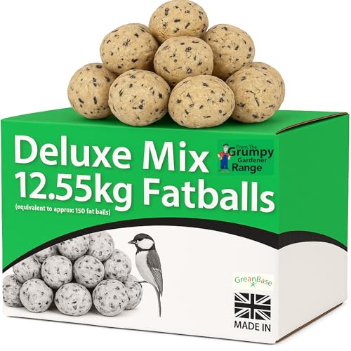 Grumpy Gardener Fat Balls - Deluxe Mix Wild Bird Fat Balls 150 Suet Balls Enriched with Beef Tallow Peanuts Sunflower Seeds and Essential Bird Seed Blend (150 Balls 12.55kg)