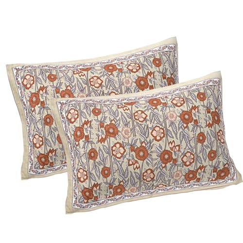 Image of Living Roots Jaipuri Hand Block Print Double Cotton Bedsheet & 2 Pillow Covers, for Mattress Upto 8 inches Thick, No Colour Bleeding, Red Colour, Super King Size 96 * 104 inches, 150TC (577-A)