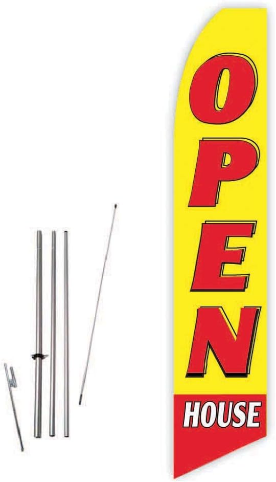 Open House (White/Blue) Super Novo Feather Flag - Complete with 15ft Pole Set and Ground Spike