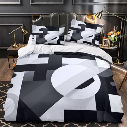Housse de Couette Noir et Blanc Lit Simple Parure Géométrie Abstraite