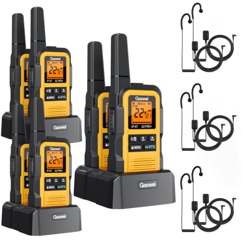 Image of Gaswei G2pro+ IP67 Waterproof Floating Walkie Talkies with Headset, FRS Heavy Duty Walkie Talkie Long Range with Double PTT,FM Radio,VOX,SOS,NOAA Weather, Two Way Radio(6pack-Yellow)