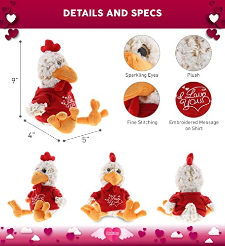 DolliBu I Love You Plush Sitting Rooster - Cute Stuffed Animal with Red Shirt and with Name Personalization for Valentine, Anniversary, Romantic Date, Gift - 6.5 Inches - Thumbnail 3