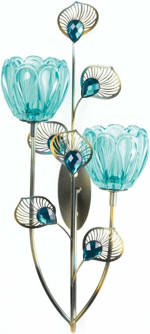 Zings & Thingz 57073538 Peacock Flowers Wall Sconce, Blue