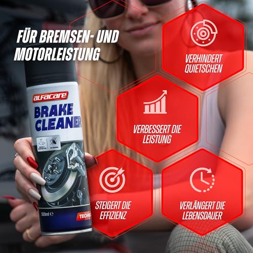 Alfacare Bremsenreiniger Spray für Auto, schnell wirkender Entfetter & Schutz für Bremsen, Kupplung, Motorteile.Verlängert die Bremsenlebensdauer & verbessert die Leistung. 500ml Dosen. - 6pack