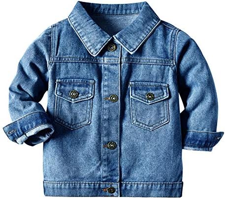 IBTOM CASTLE Toddler Baby Boy Girls Denim Jacket Top Button Down Basic Ripped Hoodie Jeans Coat Kid Cowboy Outwear Casual Outwear Photo Shoot Western Wild West Clothes for Kids Dusty Blue 6-12 Months