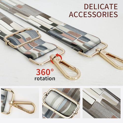 Image of Purse Strap Replacement Crossbody, 3.8cm Wide Shoulder Strap Adjustable Replacement Belt Gold Buckle, Handbag Crossbody Bag Strap Colorful Plaid