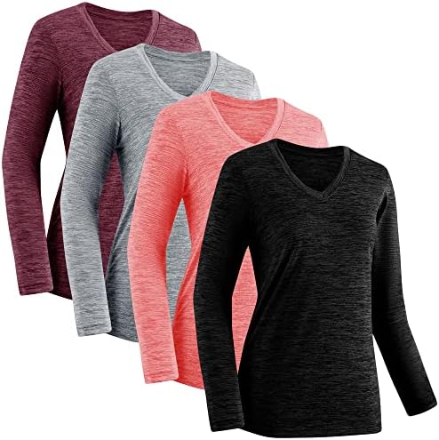 Moisture Wicking Shirts for Women Dry Fit Athletic Running Long Sleeve T Shirts Womens V Neck Workout Tops